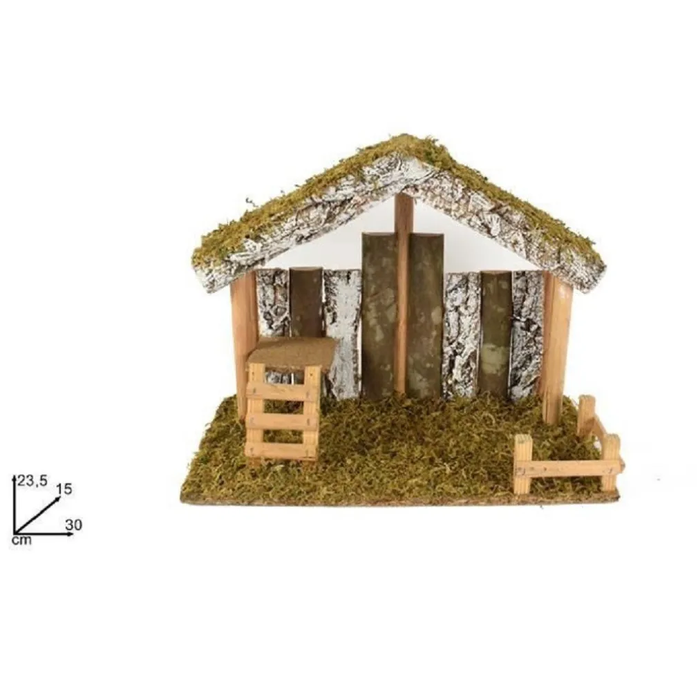 CAPANNA CON TRONCHI MUSCHIO 30 X 15 X 23.5 CM PRESEPE NATALE DECORAZIONE ADDOBBO