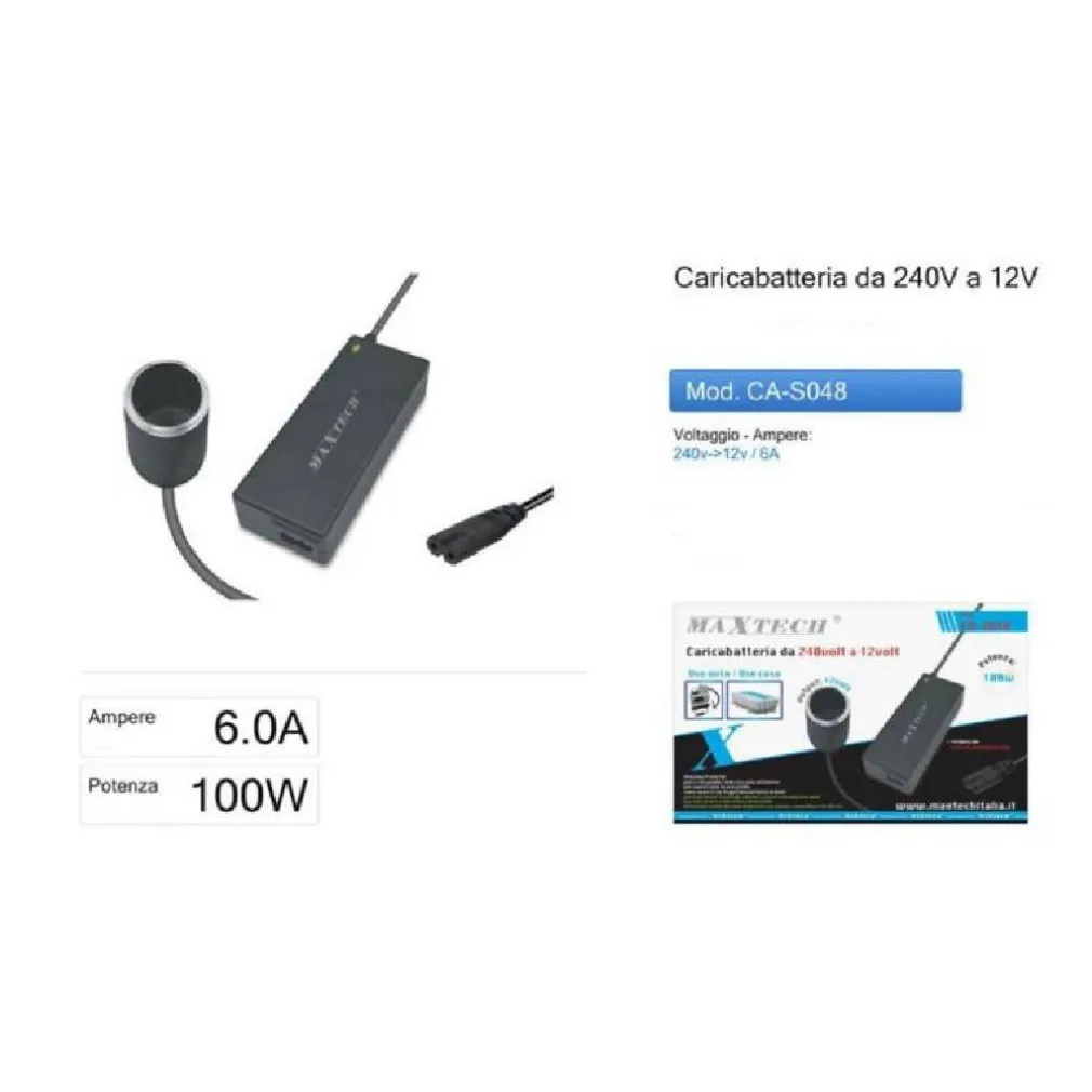 CARICABATTERIA DA 240V A 12V CA-S048 ALIMENTATORE 100W AUTO PRESA PC PER NOTEBOOK