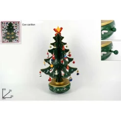 CARILLON NATALIZIO ALBERO DI NATALE LEGNO CON ADDOBBI 33CM DECORAZIONI NATALIZIE