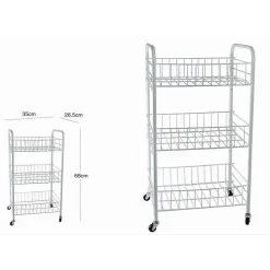 CARRELLO IN METALLO DA BAGNO PORTAOGGETTI 3 RIPIANI PORTA OGGETTI CON RUOTE 52531