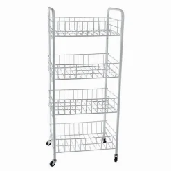 CARRELLO IN METALLO DA BAGNO PORTAOGGETTI 4 RIPIANI PORTA OGGETTI CON RUOTE 52532
