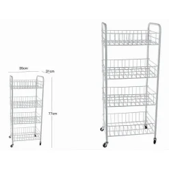 CARRELLO IN METALLO DA BAGNO PORTAOGGETTI 4 RIPIANI PORTA OGGETTI CON RUOTE 52532