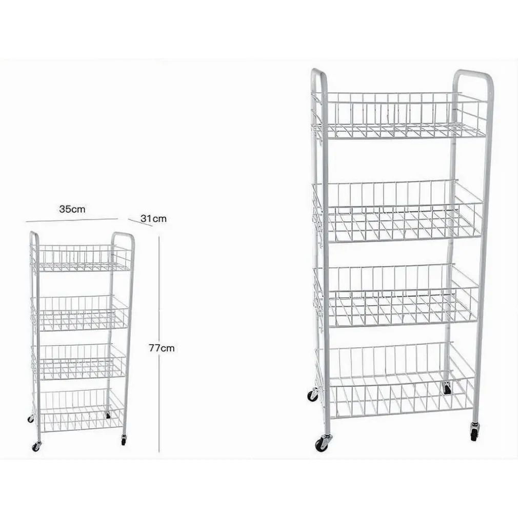 CARRELLO IN METALLO DA BAGNO PORTAOGGETTI 4 RIPIANI PORTA OGGETTI CON RUOTE 52532