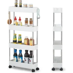 CARRELLO PORTAOGGETTI 4 LIVELLI SALVASPAZIO A 4 RUOTE SCAFFALE PER CUCINA BAGNO