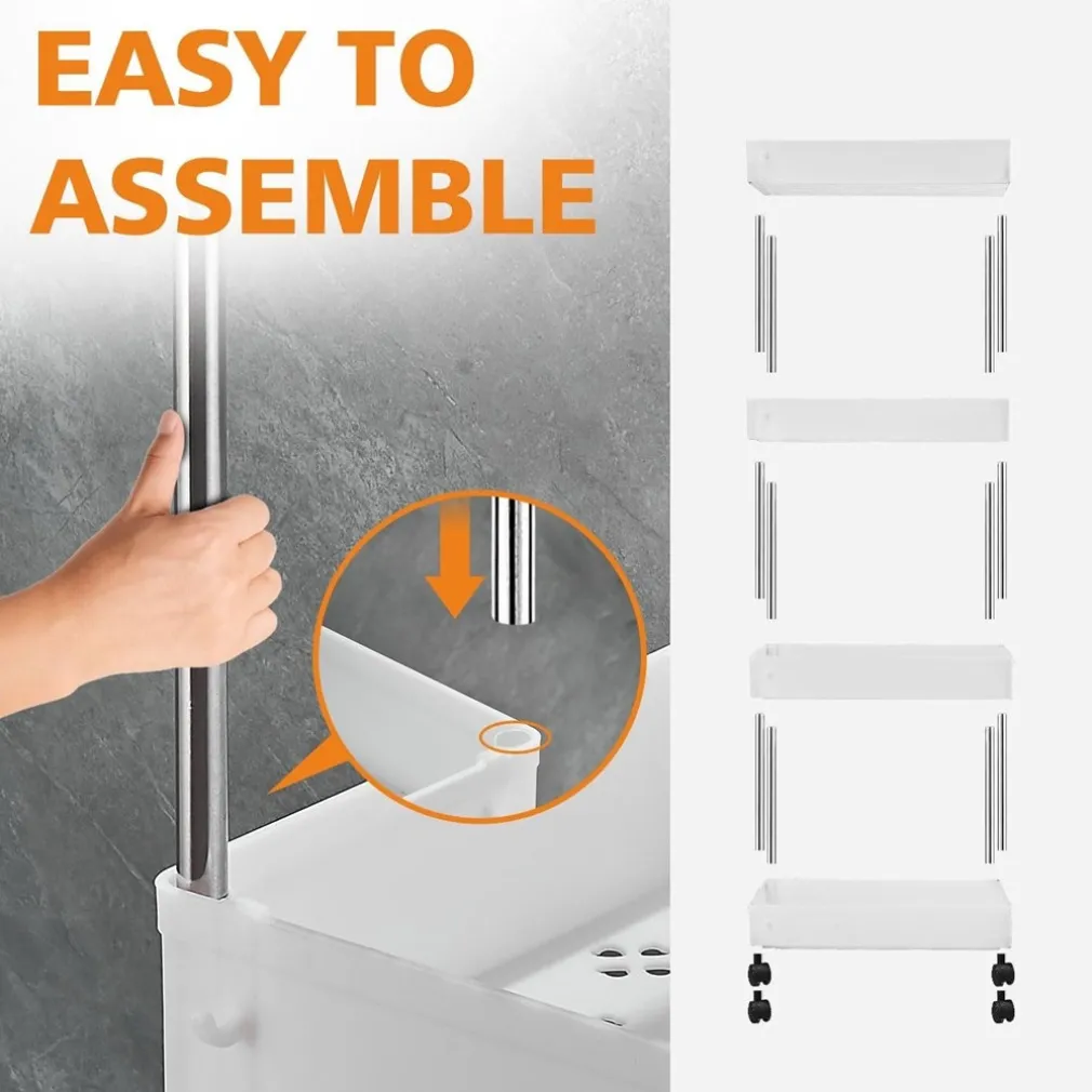 CARRELLO PORTAOGGETTI 4 LIVELLI SALVASPAZIO A 4 RUOTE SCAFFALE PER CUCINA BAGNO