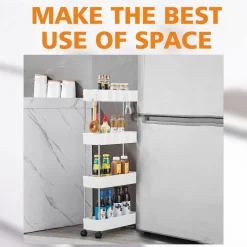 CARRELLO PORTAOGGETTI 4 LIVELLI SALVASPAZIO A 4 RUOTE SCAFFALE PER CUCINA BAGNO