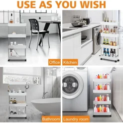 CARRELLO PORTAOGGETTI 4 LIVELLI SALVASPAZIO A 4 RUOTE SCAFFALE PER CUCINA BAGNO