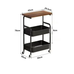 CARRELLO PORTAOGGETTI A 3 LIVELLI SCAFFALE MOBILE ORGANIZZATORE SCORREVOLE PIANO IN LEGNO