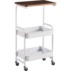 CARRELLO PORTAOGGETTI A 3 LIVELLI SCAFFALE MOBILE ORGANIZZATORE SCORREVOLE PIANO IN LEGNO