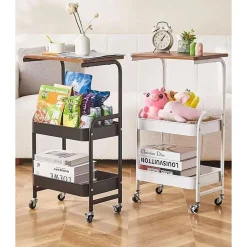 CARRELLO PORTAOGGETTI A 3 LIVELLI SCAFFALE MOBILE ORGANIZZATORE SCORREVOLE PIANO IN LEGNO