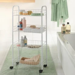 CARRELLO PORTAOGGETTI PORTA OGGETTI 4 RIPIANI BIANCO PER CUCINA BAGNO 30x40x77cm