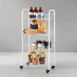 CARRELLO PORTAOGGETTI PORTA OGGETTI 4 RIPIANI BIANCO PER CUCINA BAGNO 30x40x77cm