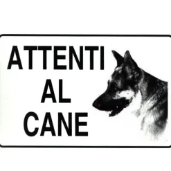 CARTELLO ATTENTI AL CANE 20X30 CM PVC RIGIDO ADESIVO SEGNALETICA SICUREZZA