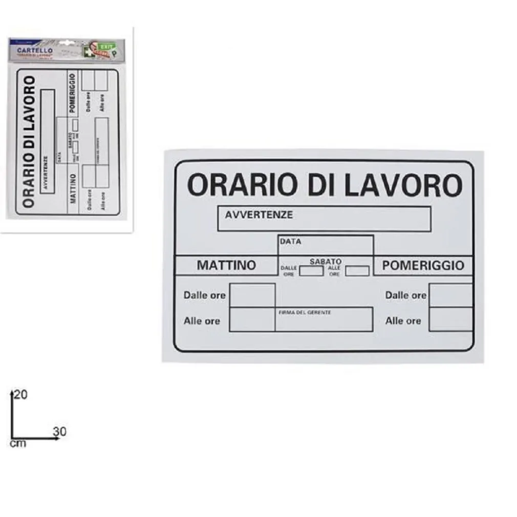 CARTELLO TARGA IN PVC 30 X 20 CM ORARIO DI LAVORO UFFICIO ATTIVITA' SEGNALETICA