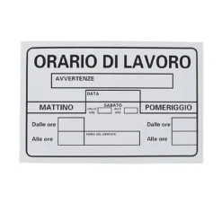 CARTELLO TARGA IN PVC 30 X 20 CM ORARIO DI LAVORO UFFICIO ATTIVITA' SEGNALETICA