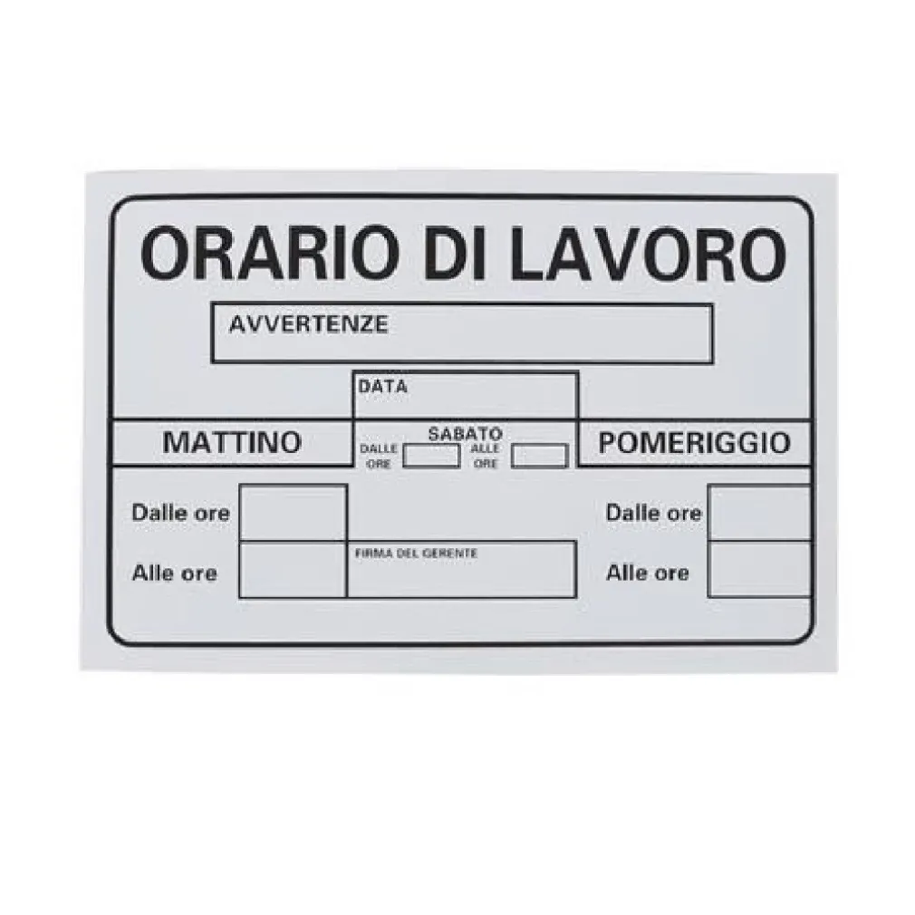 CARTELLO TARGA IN PVC 30 X 20 CM ORARIO DI LAVORO UFFICIO ATTIVITA' SEGNALETICA
