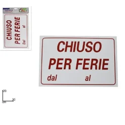 CARTELLO TARGA SEGNALETICA CHIUSO PER FERIE 30X20CM CHIUSURA ATTIVITÀ NEGOZIO
