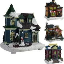 CASA NATALIZIA ILLUMINAZIONE A LED IN POLIRESINA SCENA NATALE MODELLO CASUALE