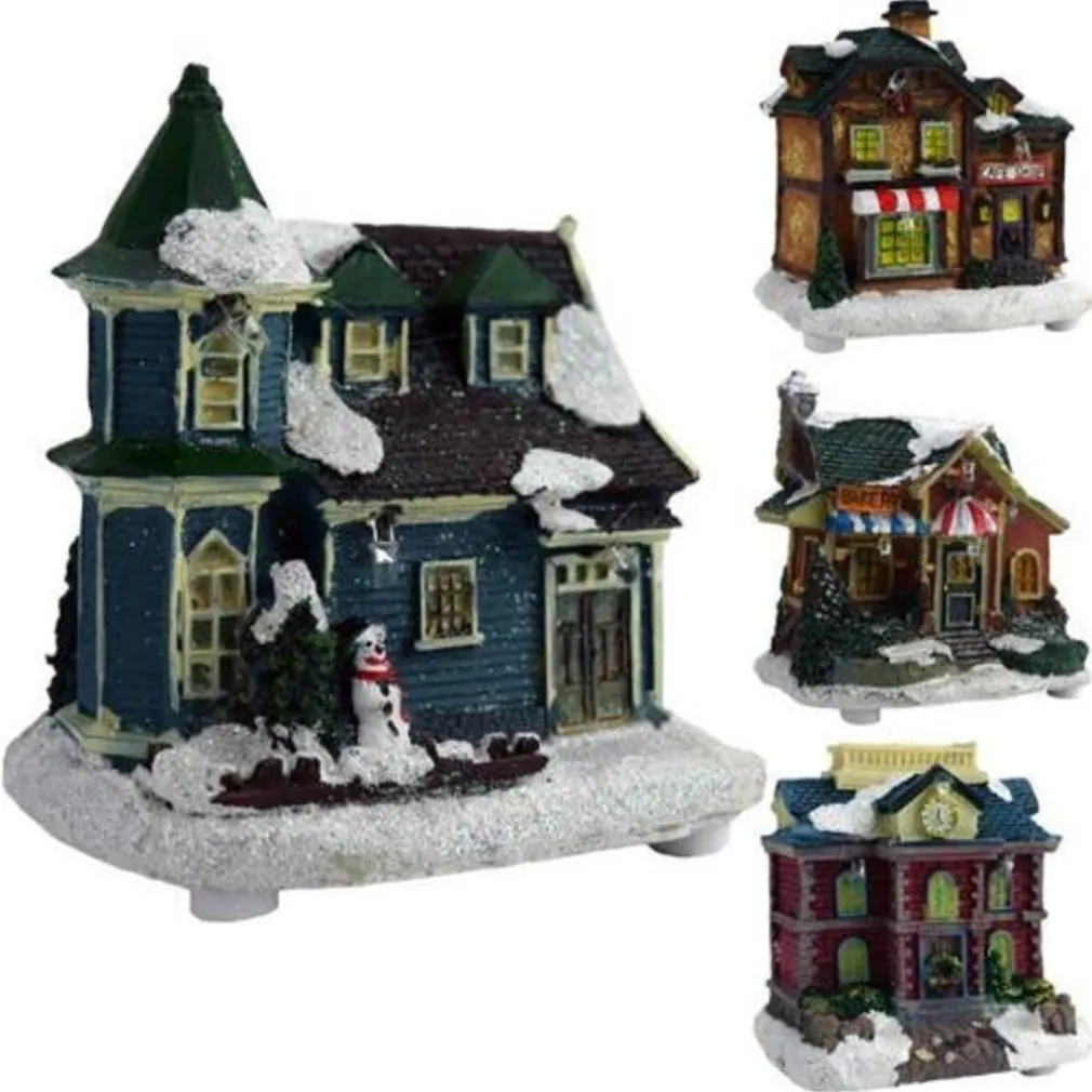 CASA NATALIZIA ILLUMINAZIONE A LED IN POLIRESINA SCENA NATALE MODELLO CASUALE