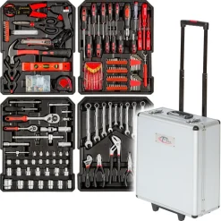 CASSETTA ATTREZZI A TROLLEY OFFICINA PORTATILE CON 187 UTENSILI 4 SCOMPARTI