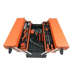 CASSETTA ATTREZZI COMPLETA DI 85 UTENSILI A 5 SCOMPARTI CHIAVI CRICCHETTI PINZE