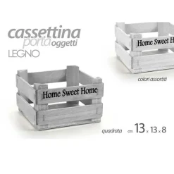 CASSETTA CASSETTINA PORTA OGGETTI IN LEGNO QUADRATA 13X13X8CM VARI COLORI 763786