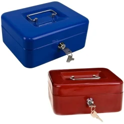 CASSETTA DI SICUREZZA PORTAVALORI CON VASSOIO PORTAMONETE + 2 CHIAVI 20 x 16 CM