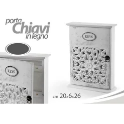 CASSETTA PORTA CHIAVI BOX IN LEGNO DA PARETE 20 X 6 X 26 CM DECORO KEYS 784712
