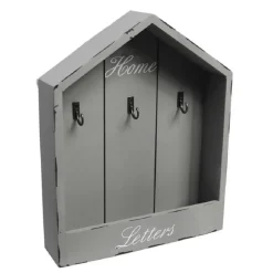 CASSETTA PORTACHIAVI DA PARETE IN LEGNO 3 POSTI SHABBY CON MENSOLA PORTALETTERE