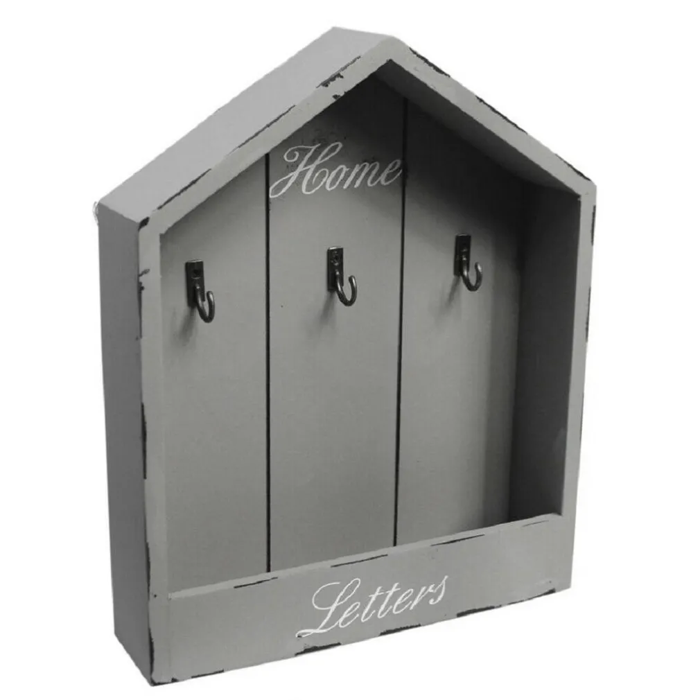 CASSETTA PORTACHIAVI DA PARETE IN LEGNO 3 POSTI SHABBY CON MENSOLA PORTALETTERE