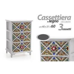 CASSETTIERA 3 CASSETTI COMODINO LEGNO MODERNO BIANCO MEDITERRANEO 40X31X60CM 829369