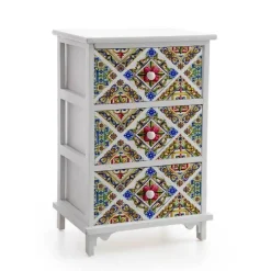 CASSETTIERA 3 CASSETTI COMODINO LEGNO MODERNO BIANCO MEDITERRANEO 40X31X60CM 829369