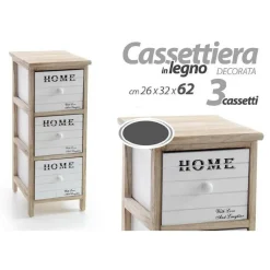 CASSETTIERA 3 CASSETTI H62 26X32CM BIANCA LEGNO NATURALE MODERNA PORTAOGGETTI