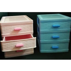 CASSETTIERA 3 CASSETTI PLASTICA EFFETTO VIMINI PORTA OGGETTI COFANETTO MINUTERIE