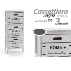 CASSETTIERA 3 CASSETTI SALVASPAZIO CUCINA BAGNO INGRESSO SLIM 74X30X24CM 787997