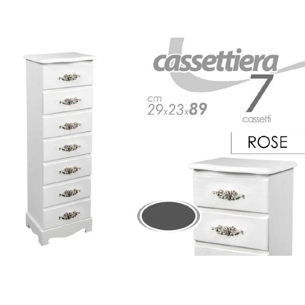 CASSETTIERA 7 CASSETTI SETTIMINO SLIM SALVASPAZIO SHABBY ROSE 89X29X23CM 574306