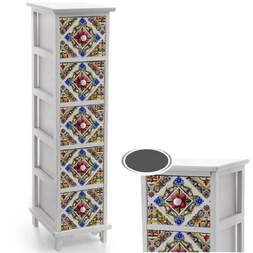 CASSETTIERA 5 CASSETTI SLIM DECORATA SALVASPAZIO SALOTTO CAMERA 98X26X32CM 829413