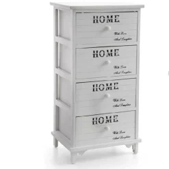CASSETTIERA 4 CASSETTI 78X40X31CM COMODINO HOME BIANCO LEGNO SHABBY MULTIUSO