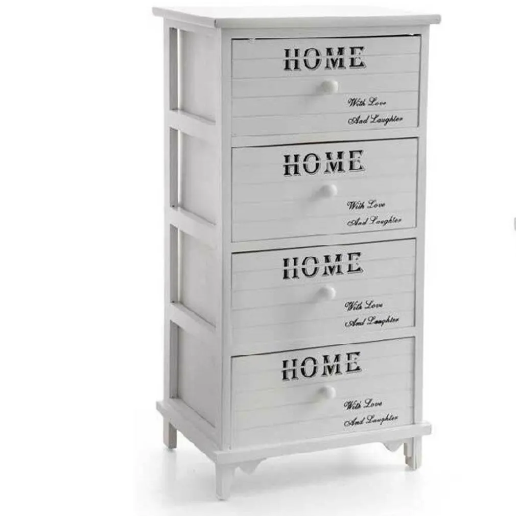 CASSETTIERA 4 CASSETTI 78X40X31CM COMODINO HOME BIANCO LEGNO SHABBY MULTIUSO