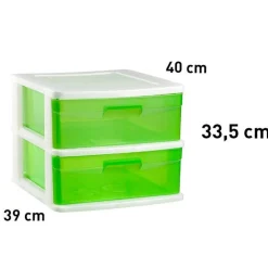 CASSETTIERA A 2 CASSETTI PIANI PER BRICOLAGE E USO DOMESTICO COLORE VERDE PVC