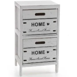 CASSETTIERA COMODINO HOME 2 CASSETTI LEGNO BIANCO ANTICATO 53X30X24CM SHABBY 787980