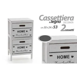 CASSETTIERA COMODINO HOME 2 CASSETTI LEGNO BIANCO ANTICATO 53X30X24CM SHABBY 787980