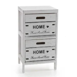 CASSETTIERA COMODINO HOME 2 CASSETTI LEGNO BIANCO ANTICATO 53X30X24CM SHABBY 787980