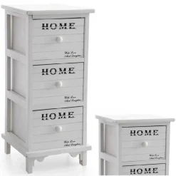CASSETTIERA CON 3 CASSETTI H62 26X32CM DECORAZIONE HOME BIANCA LEGNO MODERNO