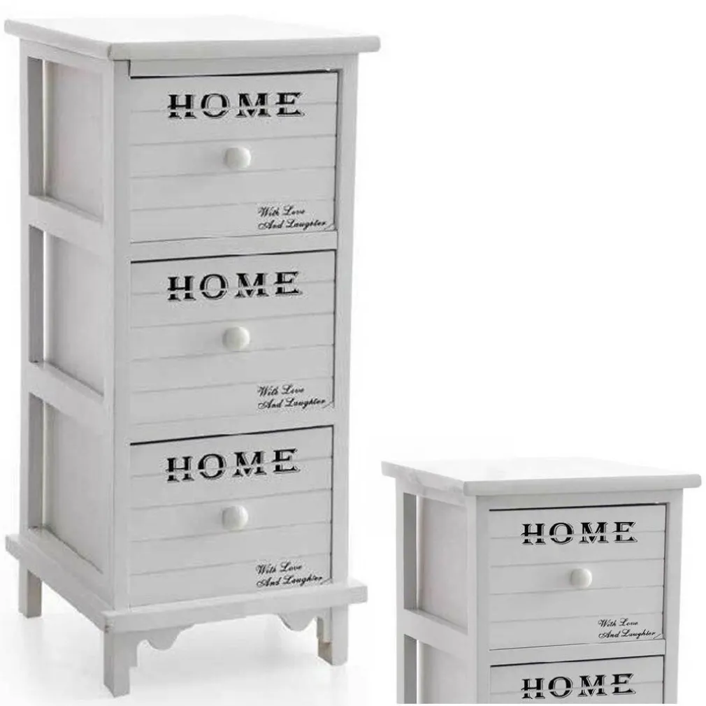 CASSETTIERA CON 3 CASSETTI H62 26X32CM DECORAZIONE HOME BIANCA LEGNO MODERNO