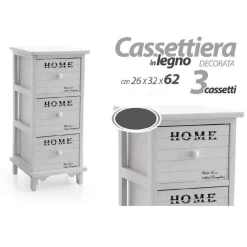 CASSETTIERA CON 3 CASSETTI H62 26X32CM DECORAZIONE HOME BIANCA LEGNO MODERNO