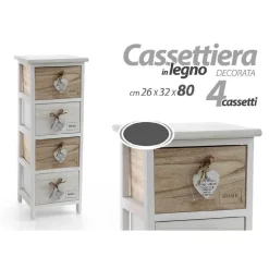 CASSETTIERA CUORE PENDENTE 4 CASSETTI IN LEGNO BICOLORE HOME 80X26X32CM 793387