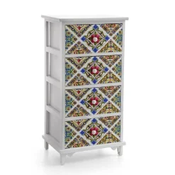 CASSETTIERA LEGNO 4 CASSETTI MEDITERRANEO CUCINA BAGNO CAMERA 78X40X31CM 829376