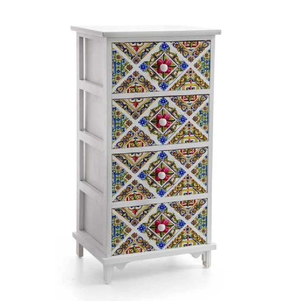 CASSETTIERA LEGNO 4 CASSETTI MEDITERRANEO CUCINA BAGNO CAMERA 78X40X31CM 829376