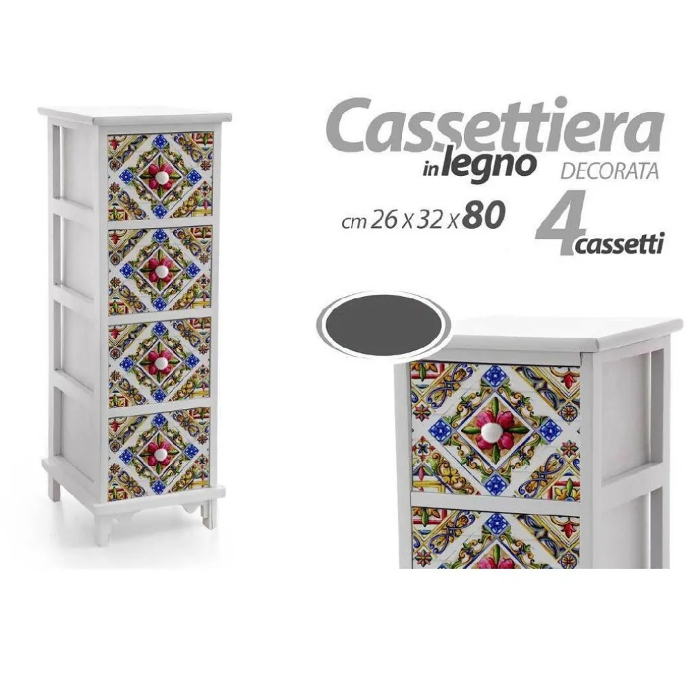 CASSETTIERA LEGNO 4 CASSETTI SLIM SALVASPAZIO SALOTTO CAMERA 80X26X32 CM 829406